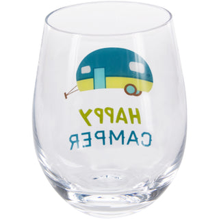 Happy Camper 18 oz Stemless Wine Glass