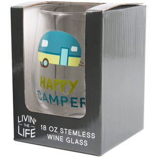 Happy Camper 18 oz Stemless Wine Glass