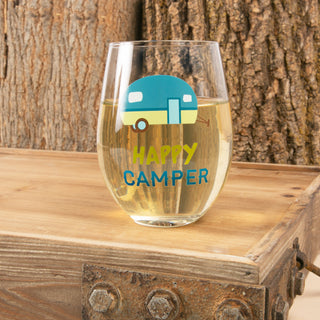 Happy Camper 18 oz Stemless Wine Glass