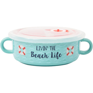 Beach Life 13.5 oz Double-Handled Soup Bowl with Lid