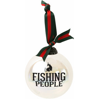 Fishing People 4" Iridescent Glass Ornament