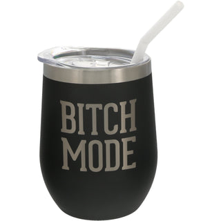 Bitch Mode 12 oz Stemless Travel Tumbler with Straw