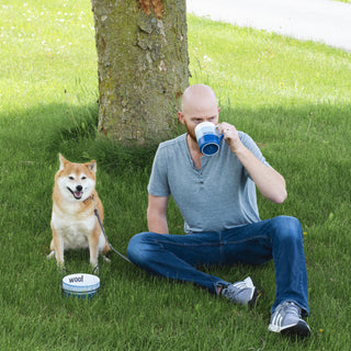 Woof 27 oz Ceramic Pet Bowl with Metal Stand