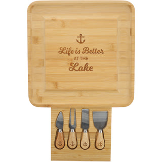 At The Lake 13" Bamboo Serving Board with Utensils