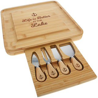 At The Lake 13" Bamboo Serving Board with Utensils