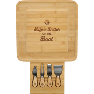 On The Boat 13" Bamboo Serving Board with Utensils