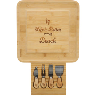 At The Beach 13" Bamboo Serving Board with Utensils