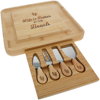 At The Beach 13" Bamboo Serving Board with Utensils