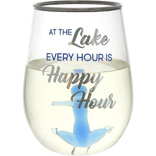 Happy Hour - Anchor 19 oz. Stemless Wine Glass with 3-D Figurine