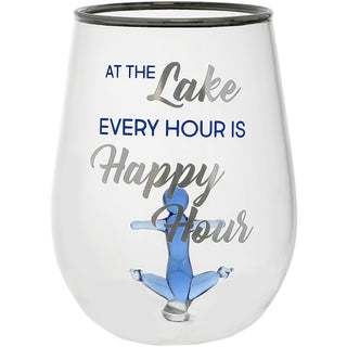 Happy Hour - Anchor 19 oz. Stemless Wine Glass with 3-D Figurine