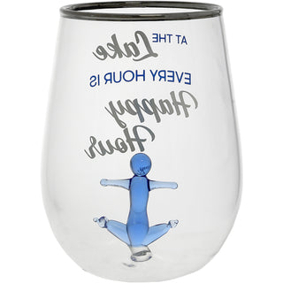 Happy Hour - Anchor 19 oz. Stemless Wine Glass with 3-D Figurine