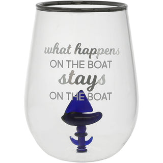 On The Boat - Sailboat 19 oz. Stemless Wine Glass with 3-D Figurine