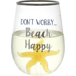 Beach Happy Starfish - 19 oz. Stemless Wine Glass with 3-D Figurine