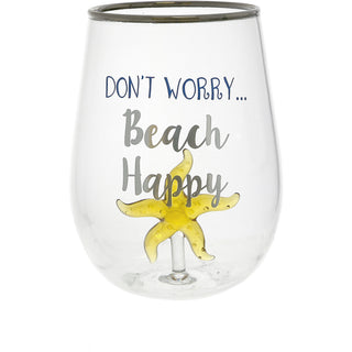 Beach Happy Starfish - 19 oz. Stemless Wine Glass with 3-D Figurine