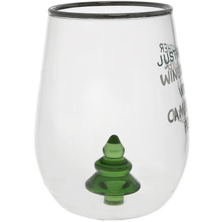 Camping Problem - Pine Tree 19 oz. Stemless Wine Glass with 3-D Figurine