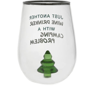 Camping Problem Pine Tree - 19 oz. Stemless Wine Glass with 3-D Figurine