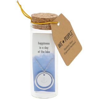 Lake 16.5" - 18.5" Stainless Steel Engraved Necklace in a Bottle