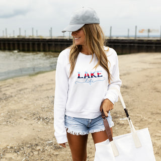 Lake Life White Cotton Blend French Terry Sweatshirt