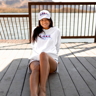 Lake Life White Cotton Blend French Terry Sweatshirt