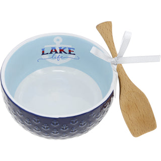 Lake Life 4.5" Ceramic Bowl with Wood Spoon