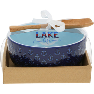 Lake Life 4.5" Ceramic Bowl with Wood Spoon