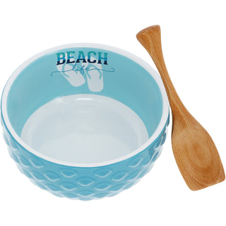 Beach Life 4.5" Ceramic Bowl with Wood Spoon