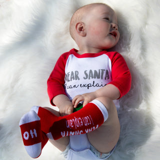 Dear Santa 3/4 Length Red Sleeve Onesie