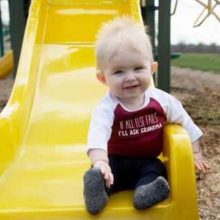 Ask Grandma 6-12 Months 3/4 Length Sleeve Maroon Onesie