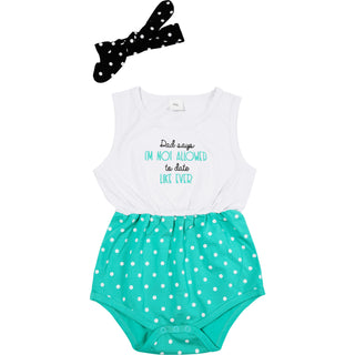 Not Allowed White & Teal Romper with Headband