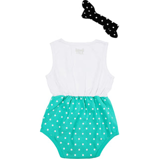 Not Allowed White & Teal Romper with Headband