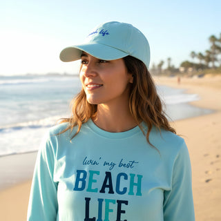 Beach Life Light Teal Adjustable Hat