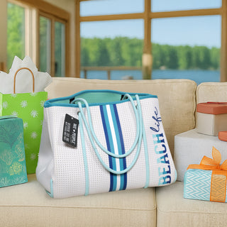 Beach Life Neoprene Tote Bag with Tethered Inner Pouch