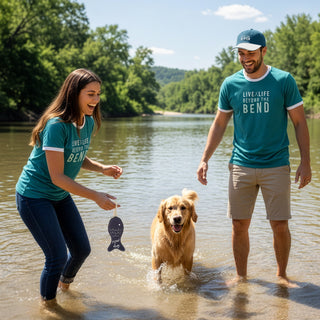 River Medium Dark Teal Unisex Ringer T-Shirt