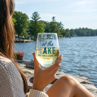 At The Lake Gift Boxed 18 oz Stemless Wine Glass