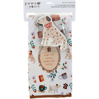 Dogs & Coffee Tea Towel & Sponge Gift Set