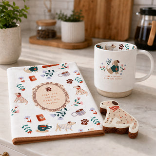 Dogs & Coffee Tea Towel & Sponge Gift Set