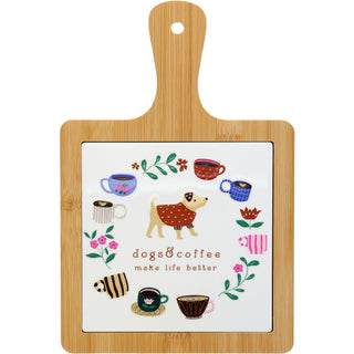 Dogs & Coffee 7.5" Bamboo & Ceramic Tile Trivet
