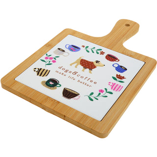 Dogs & Coffee 7.5" Bamboo & Ceramic Tile Trivet