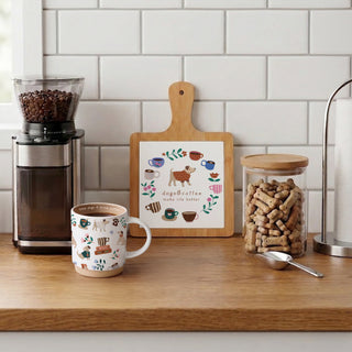 Dogs & Coffee 7.5" Bamboo & Ceramic Tile Trivet