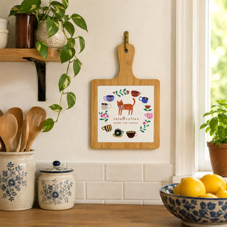 Cats & Coffee 7.5" Bamboo & Ceramic Tile Trivet