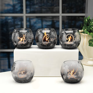 D Glass Candle Holder with Tealight 3.5" Crackled Glass