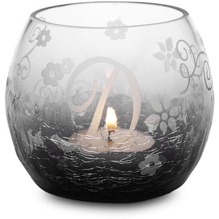 D Glass Candle Holder with Tealight 3.5" Crackled Glass