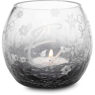 E Glass Candle Holder with Tealight 3.5" Crackled Glass