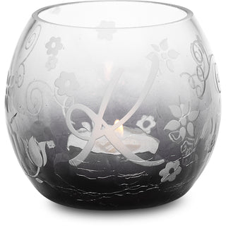 "K" Glass Candle Holder with Tealight 3.5" Crackled Glass