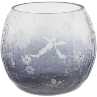 "K" Glass Candle Holder with Tealight 3.5" Crackled Glass