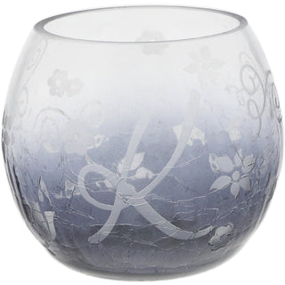 "K" Glass Candle Holder with Tealight 3.5" Crackled Glass