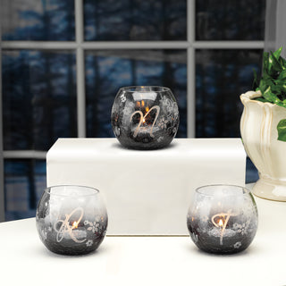 "N" Glass Candle Holder with Tealight 3.5" Crackled Glass