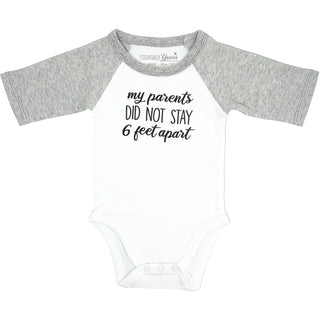 6 Feet Apart 0-6 Months Bodysuit 3/4 Length Heathered Gray Sleeve