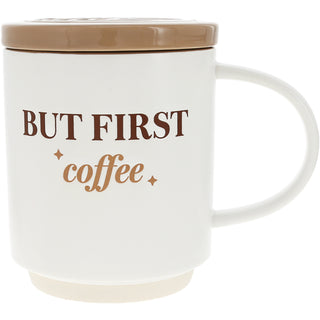 First Coffee 17 oz Mug with Coaster Lid
