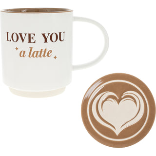 A Latte 17 oz Mug with Coaster Lid